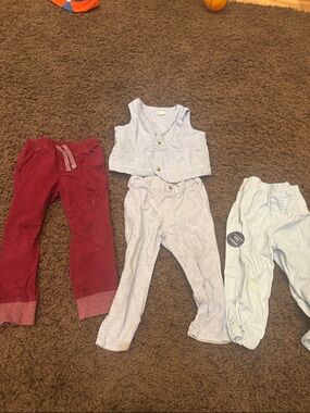 Toddler Mixed Pants & Vest Set in Light Blue and Burgundy